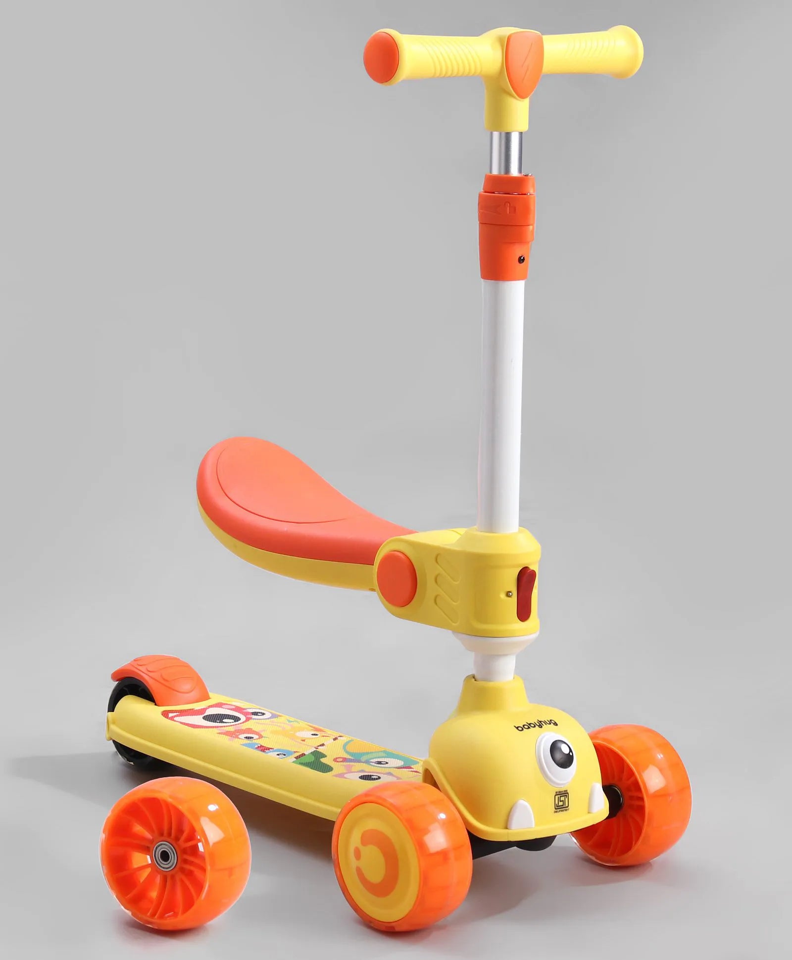 Babyhug Leo 3 Wheel Kids Kick Scooter with Foldable Seat with LED Wheels & Wide Deck with 3 Level | Lean-to-Steer| Toy for 3 to 12 year Boys and Girls| Gifting Option