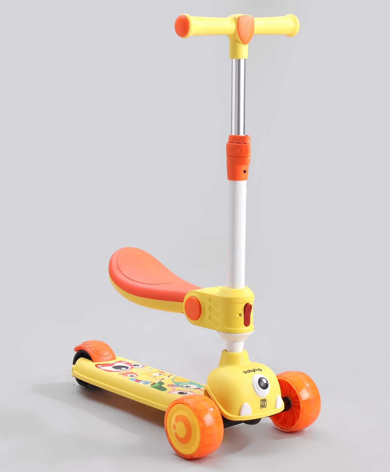 Babyhug Leo 3 Wheel Kids Kick Scooter with Foldable Seat with LED Wheels & Wide Deck with 3 Level | Lean-to-Steer| Toy for 3 to 12 year Boys and Girls| Gifting Option